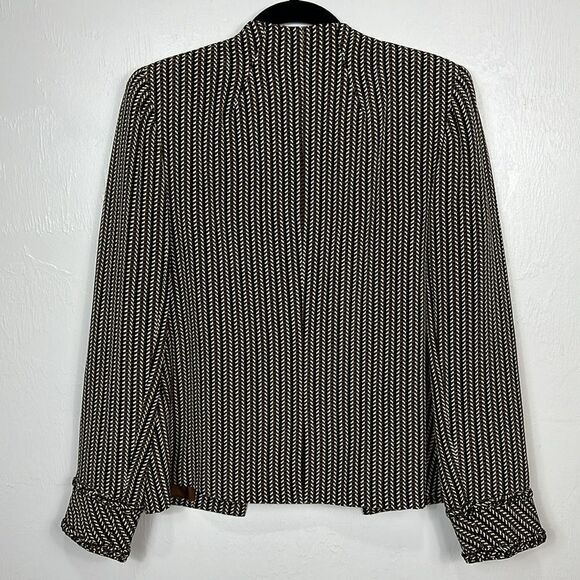 David Hayes Vintage Pure Silk Herringbone Print Open Front Jacket Size 6 - Picture 4 of 11